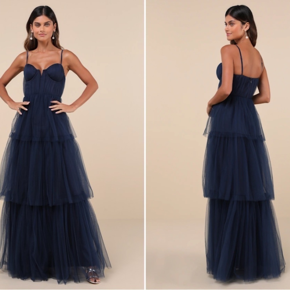 LULU's Prom Wedding Boho Sexy Elegant Tiered Ruffles Tulle Chic Boho Maxi Dress - Picture 6 of 6